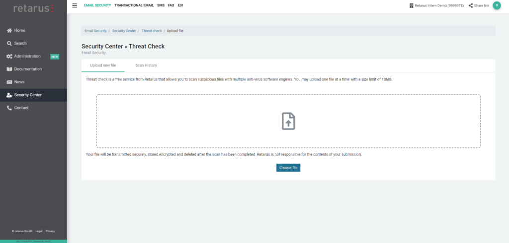 Retarus Security Center - Screenshot "Threat Check"