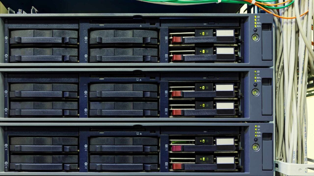 The front panel of the old server closeup. Internet technology, obsolescent technology. Engineering technology