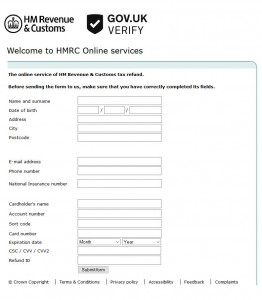 Screenshot: Deceptively realistic HMRC web form