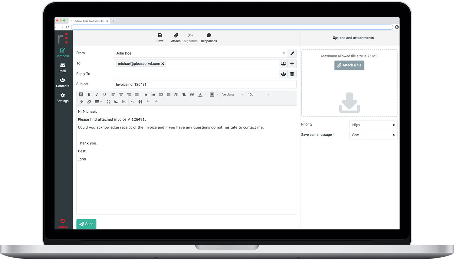 Compose - Retarus Email Continuity Desktop UI