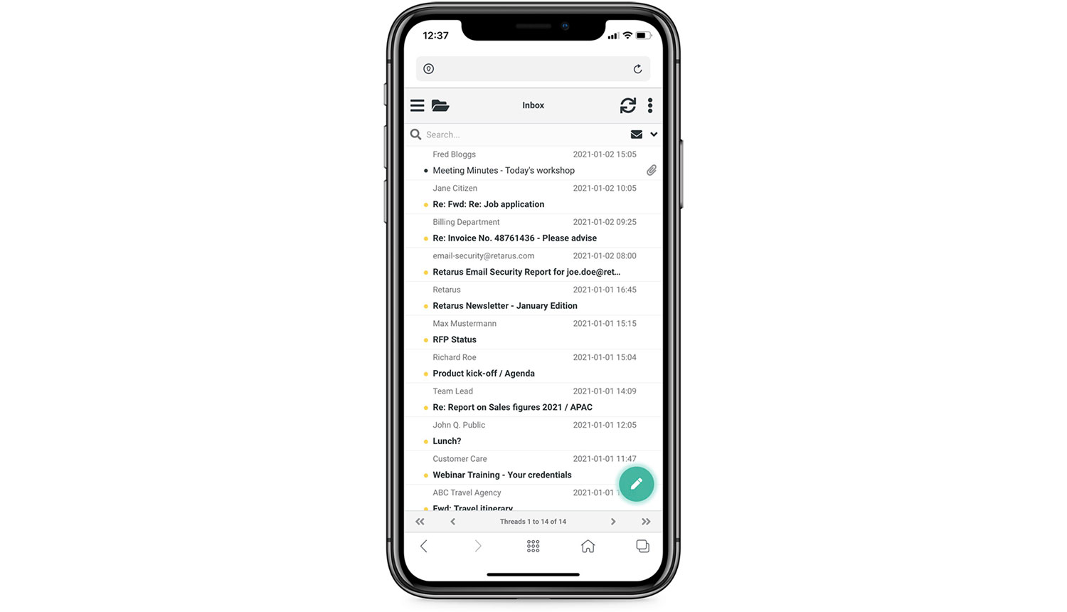 Inbox - Retarus Email Continuity Mobile UI