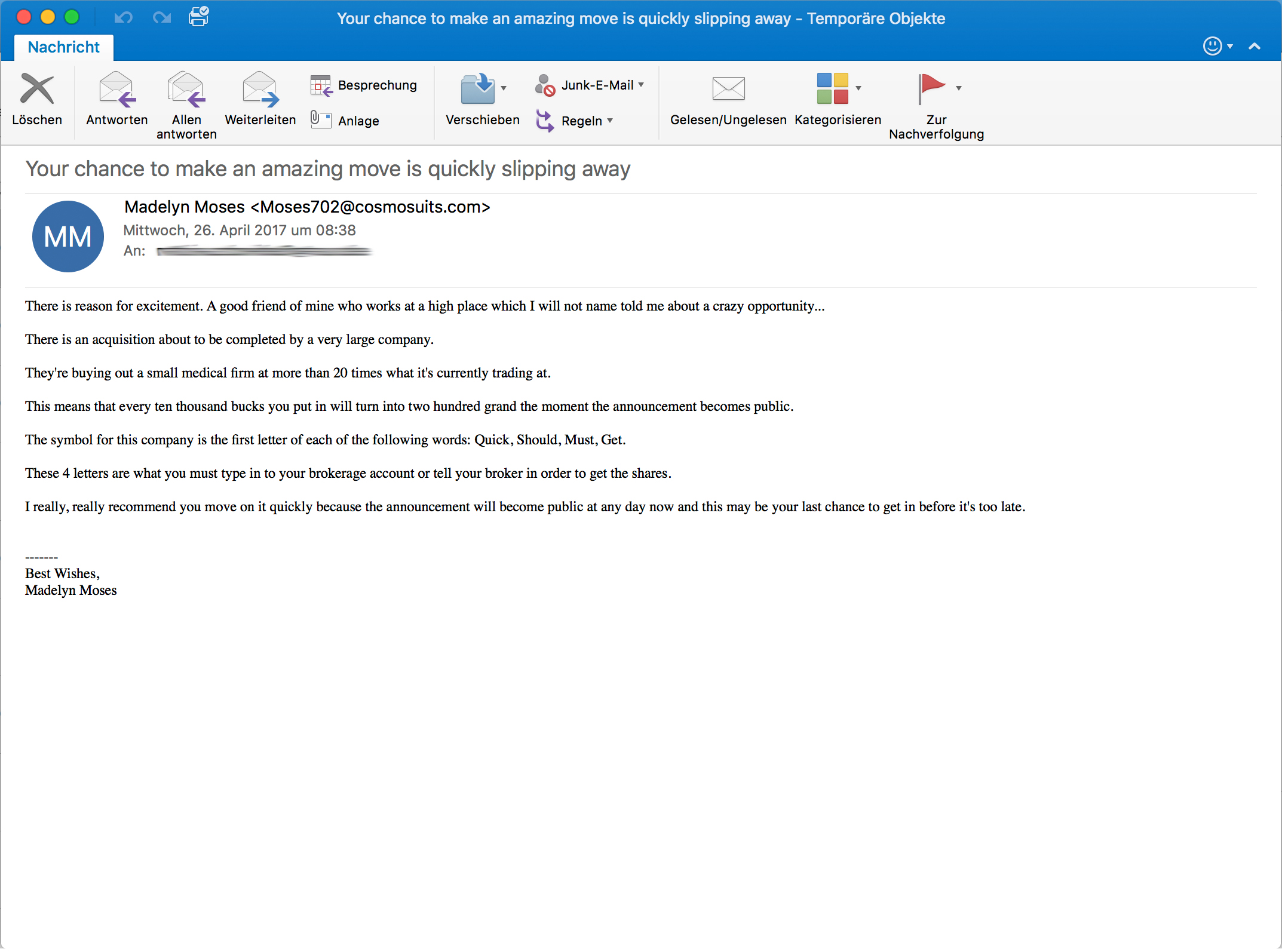 Screenshot Spam email