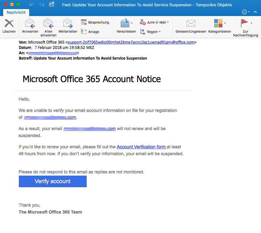 Screenshot Phishing Mail